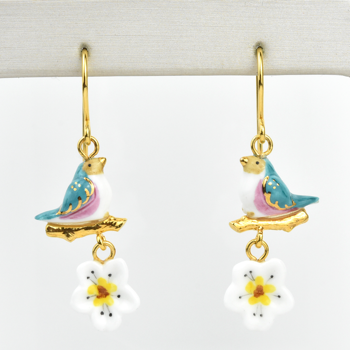 Harvest Time Bluebird on Branch Earrings - Goldmakers Fine Jewelry