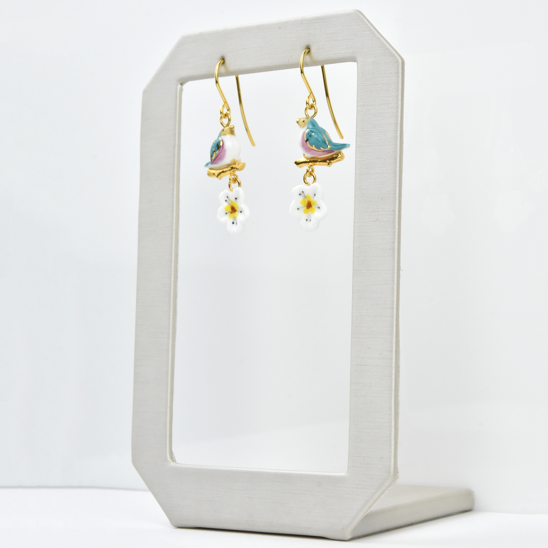 Harvest Time Bluebird on Branch Earrings - Goldmakers Fine Jewelry