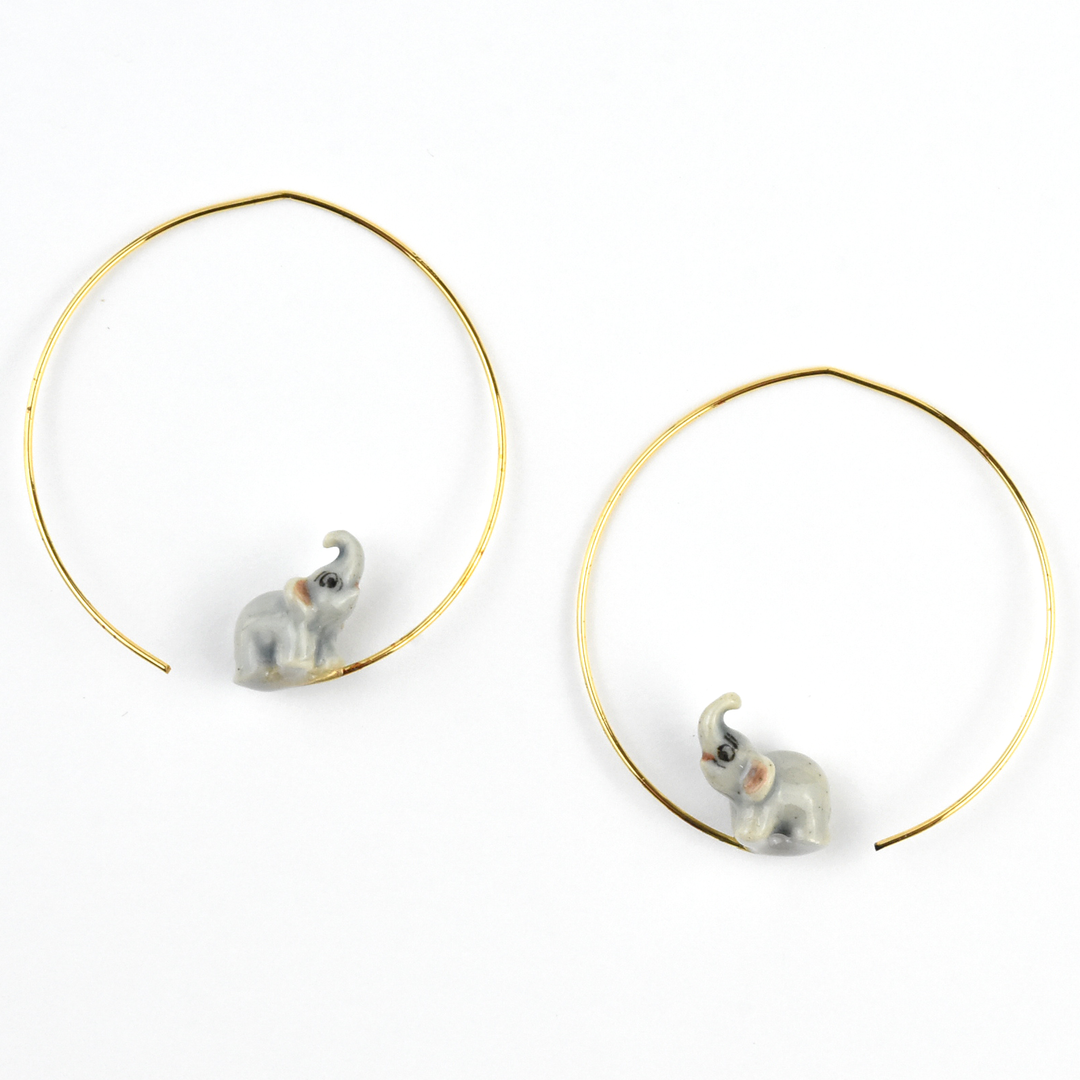 Mini Grey Elephant Hoops - Goldmakers Fine Jewelry