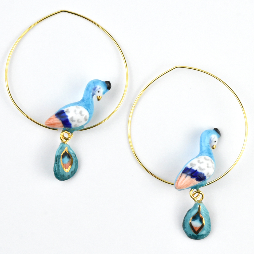 Harvest Time Peacock Hoops - Goldmakers Fine Jewelry