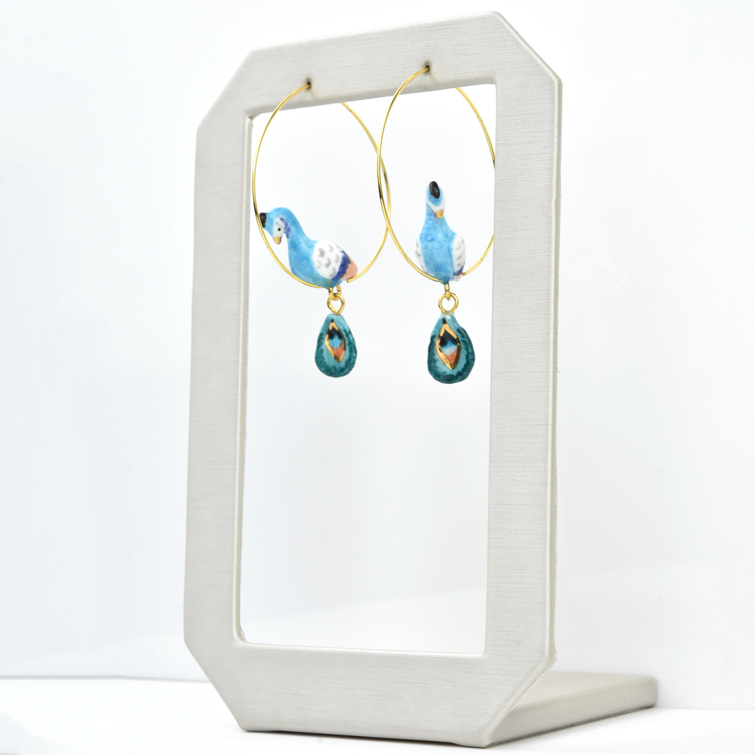 Harvest Time Peacock Hoops - Goldmakers Fine Jewelry