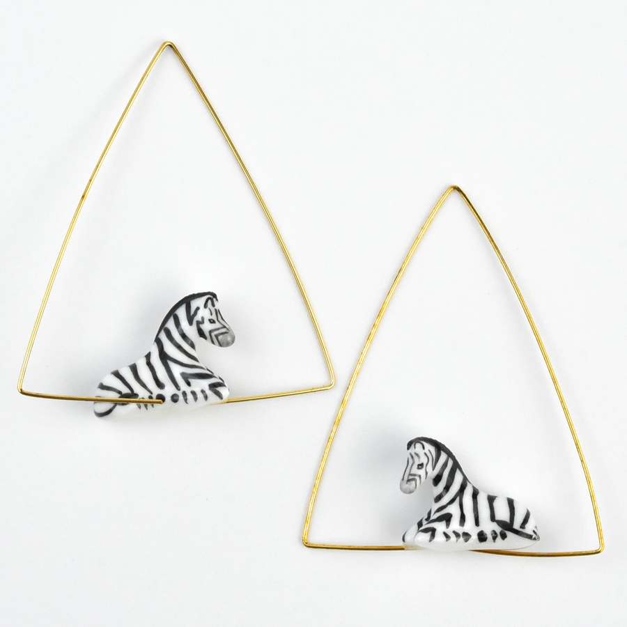 Zebra Triangle Hoop Earrings - Goldmakers Fine Jewelry