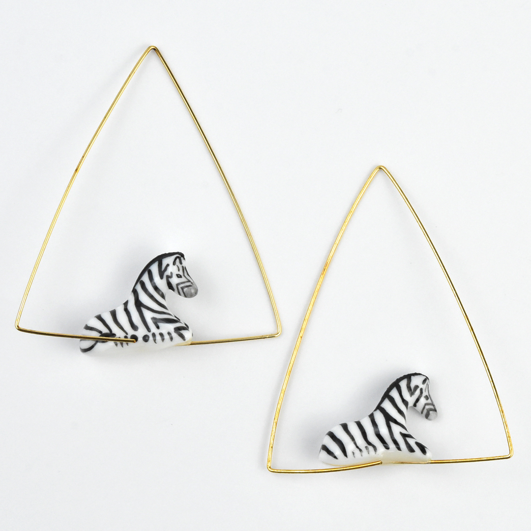 Zebra Triangle Hoop Earrings - Goldmakers Fine Jewelry