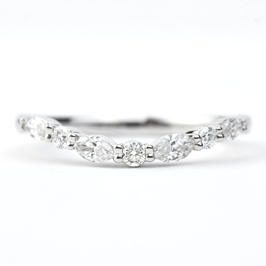 Curved Band with Marquise Diamonds, 14k White Gold - Goldmakers Fine Jewelry