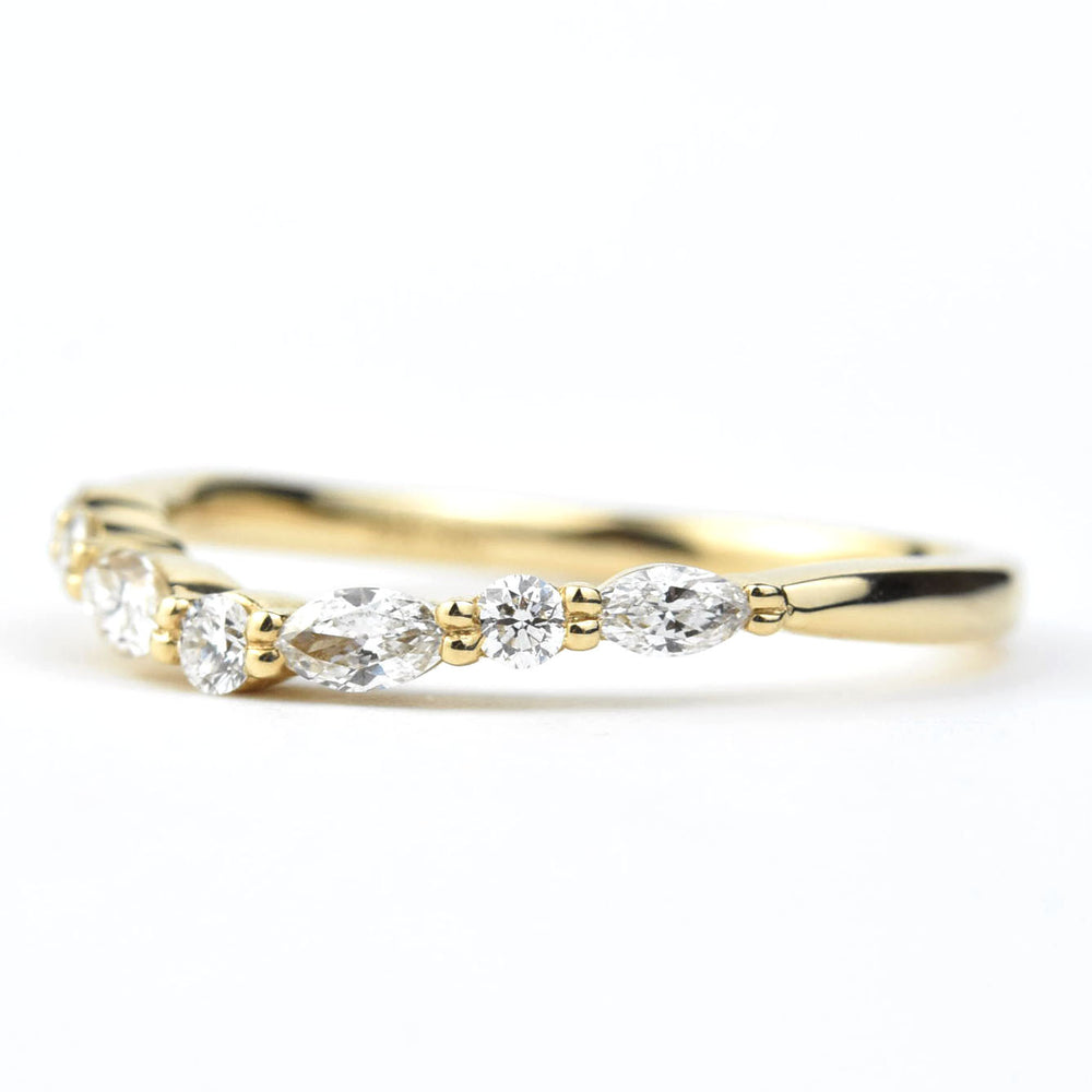 Curved Band with Marquise Diamonds, 14k Yellow Gold - Goldmakers Fine Jewelry