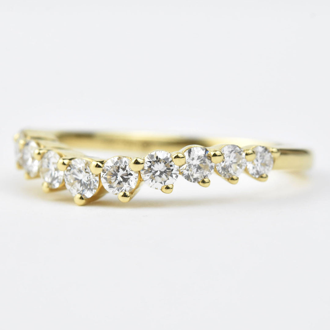 Diamond Band with Subtle Curve, 18k Yellow Gold - Goldmakers Fine Jewelry