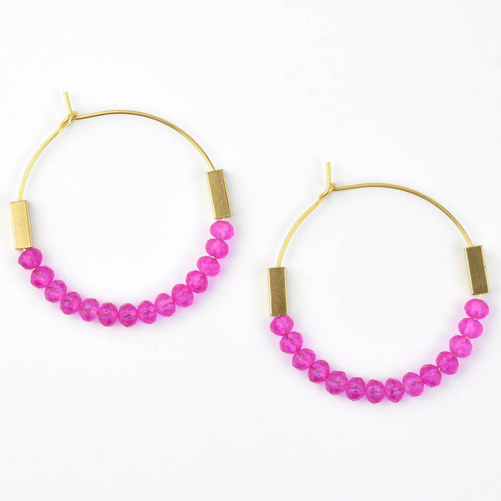 Neon Pink Glass Hoop Earrings - Goldmakers Fine Jewelry