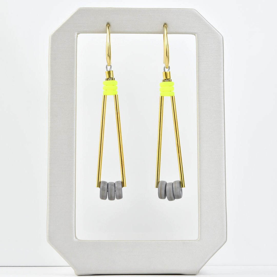 Neon Yellow and Grey Earrings - Goldmakers Fine Jewelry