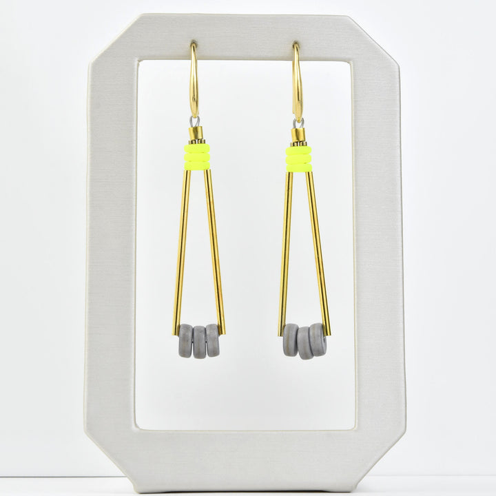 Neon Yellow and Grey Earrings - Goldmakers Fine Jewelry