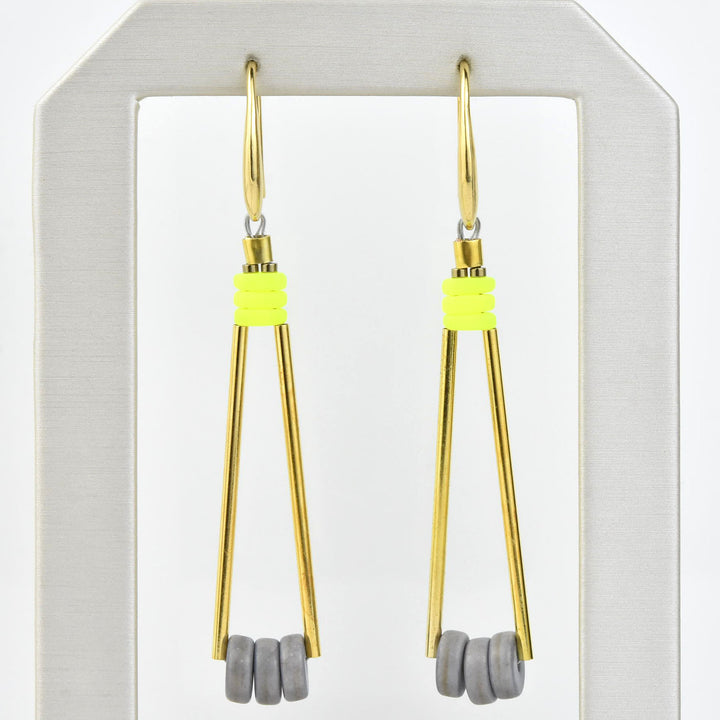 Neon Yellow and Grey Earrings - Goldmakers Fine Jewelry