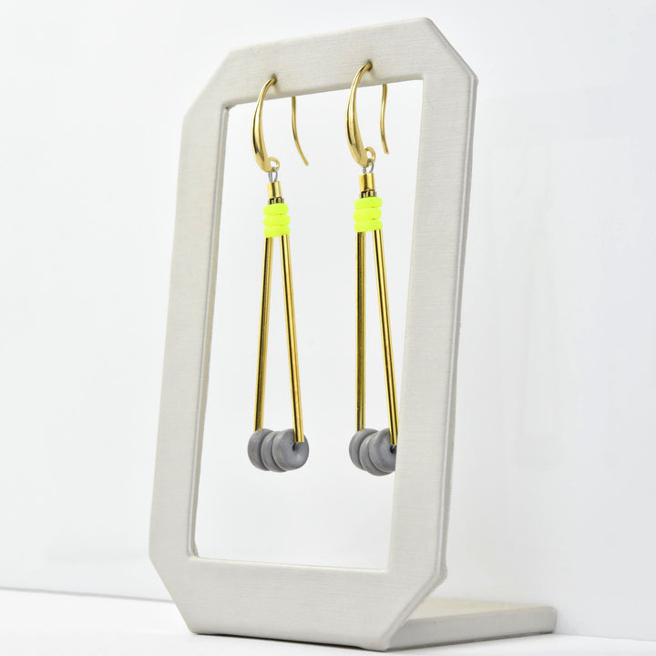 Neon Yellow and Grey Earrings - Goldmakers Fine Jewelry
