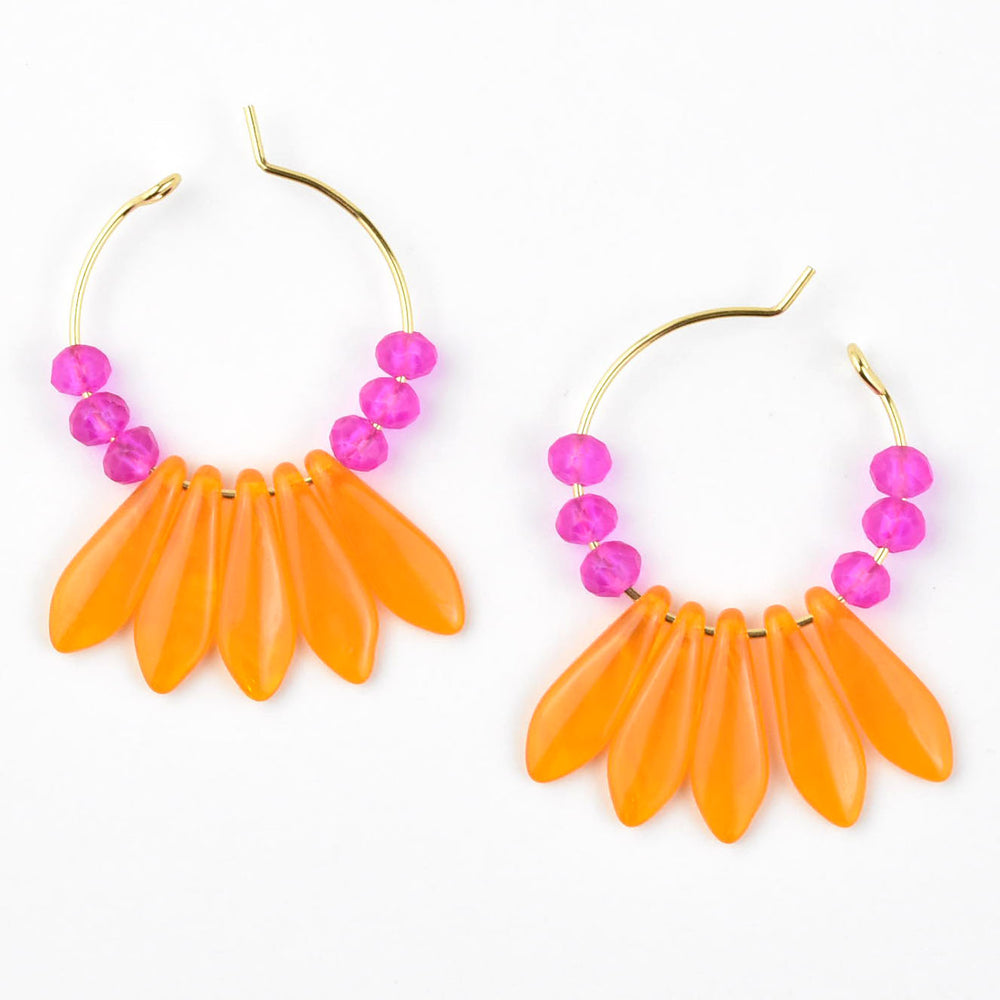 Neon Pink and Orange Glass Mini Hoops - Goldmakers Fine Jewelry