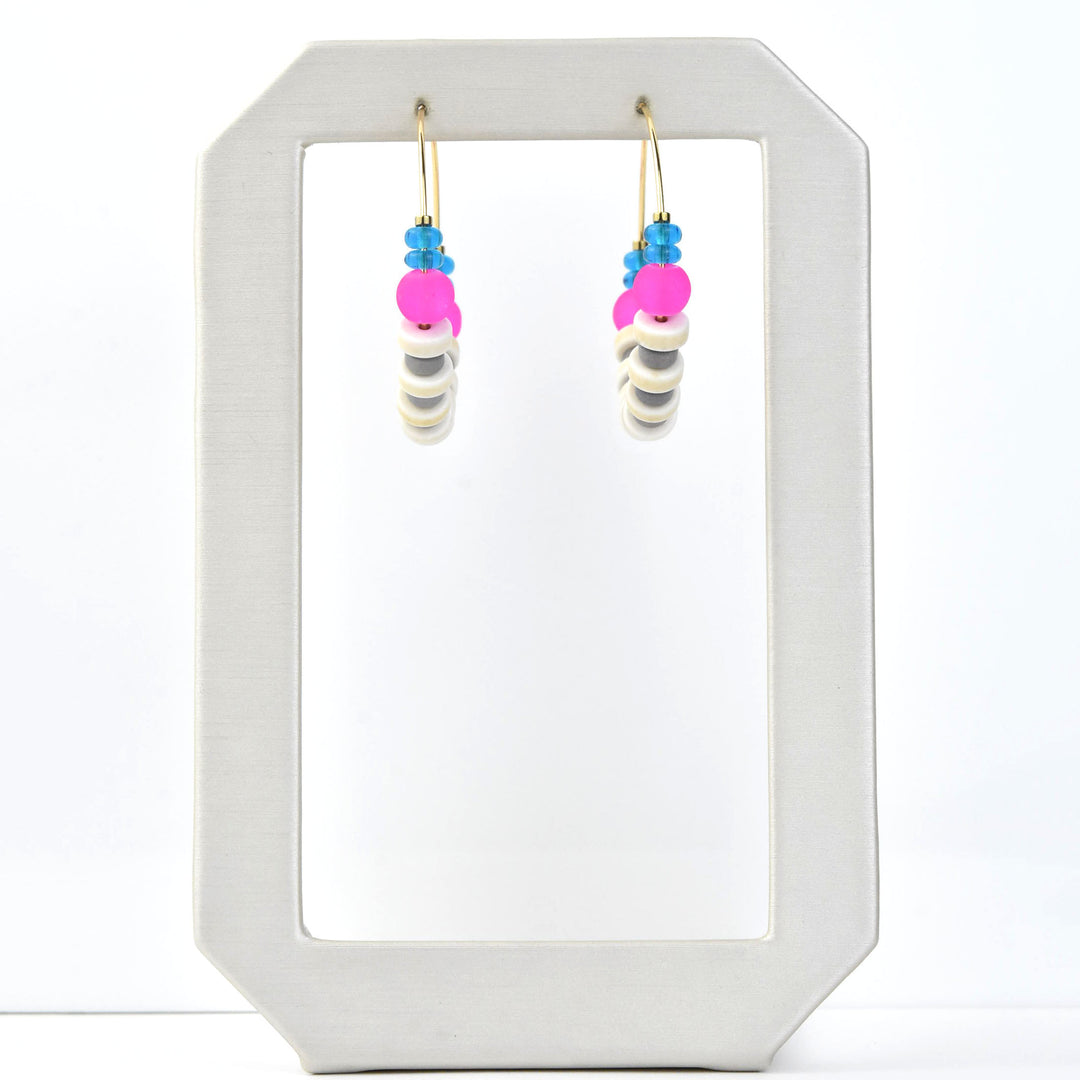 Neon Pink, White and Grey Hoops - Goldmakers Fine Jewelry