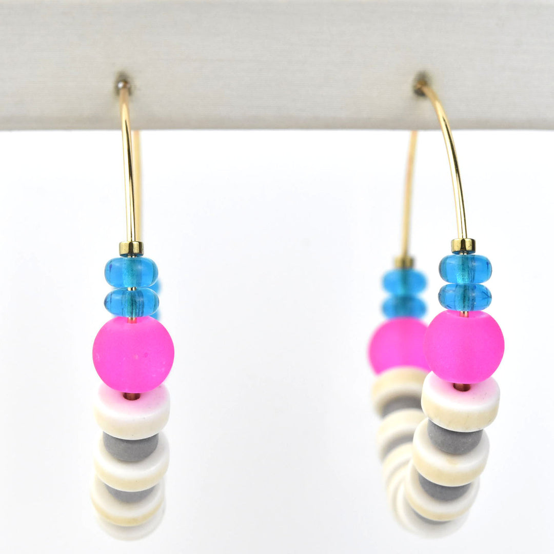 Neon Pink, White and Grey Hoops - Goldmakers Fine Jewelry