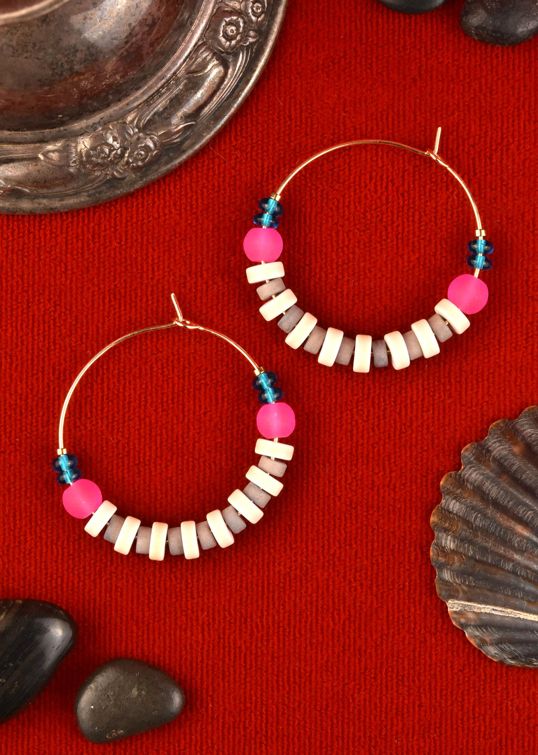 Neon Pink, White and Grey Hoops - Goldmakers Fine Jewelry