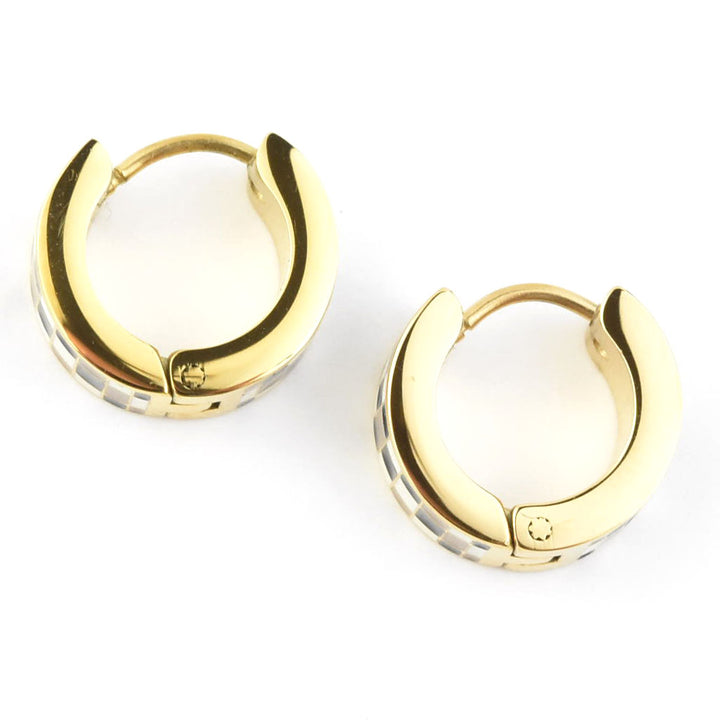 Neutral Checkered Super Chunky Huggie Hoops - Goldmakers Fine Jewelry