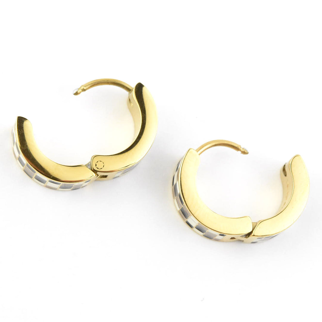 Neutral Checkered Super Chunky Huggie Hoops - Goldmakers Fine Jewelry