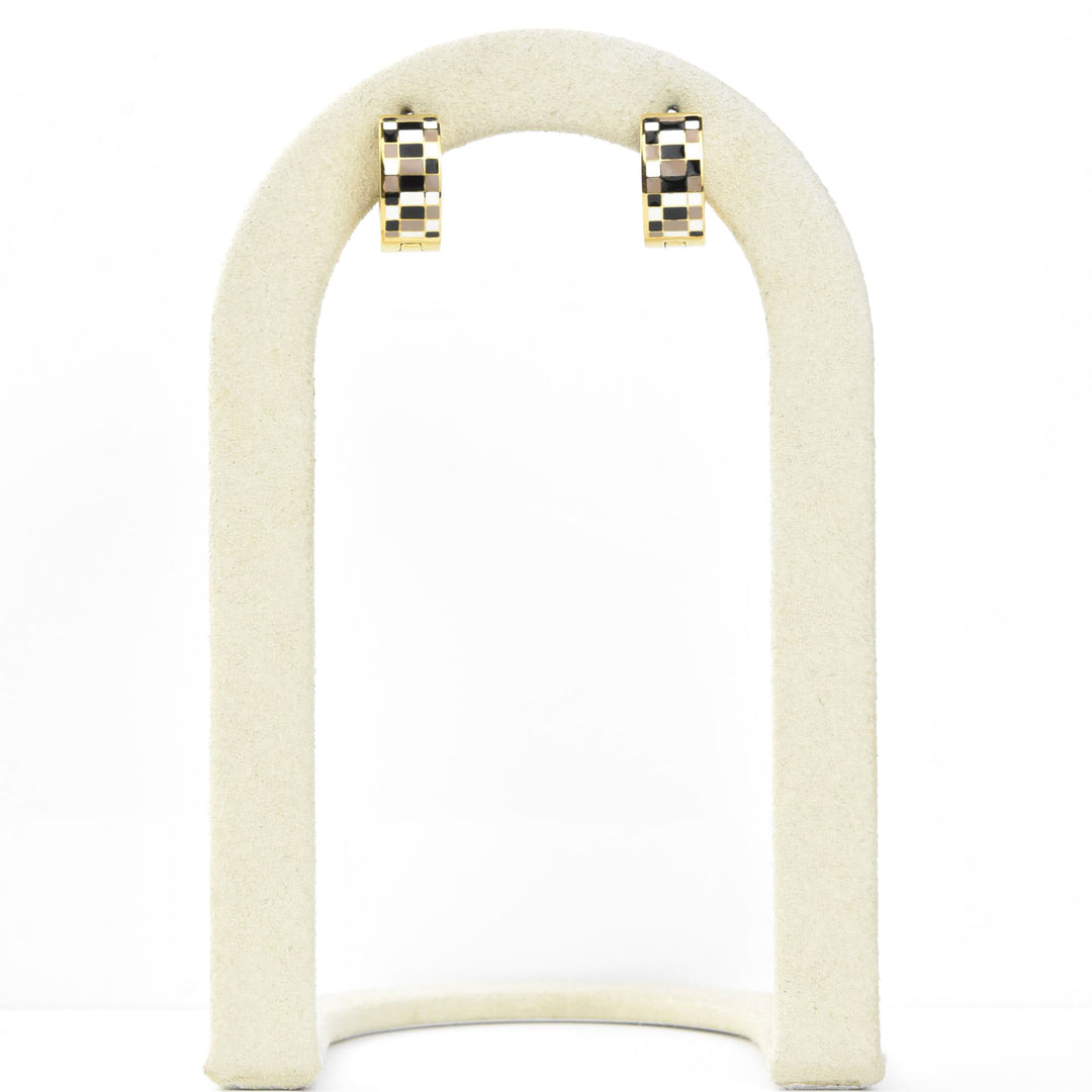 Neutral Checkered Super Chunky Huggie Hoops - Goldmakers Fine Jewelry