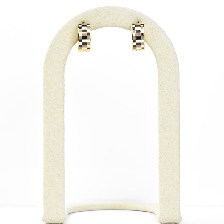 Neutral Checkered Super Chunky Huggie Hoops - Goldmakers Fine Jewelry