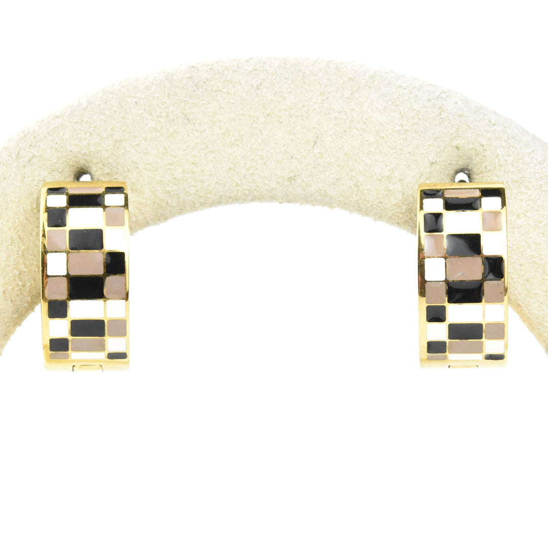 Neutral Checkered Super Chunky Huggie Hoops - Goldmakers Fine Jewelry