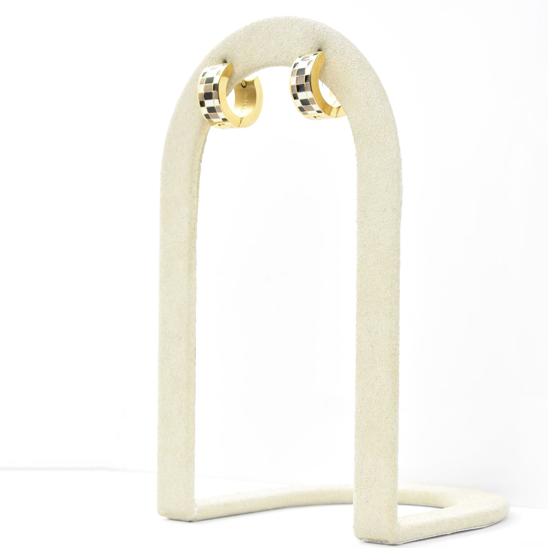 Neutral Checkered Super Chunky Huggie Hoops - Goldmakers Fine Jewelry