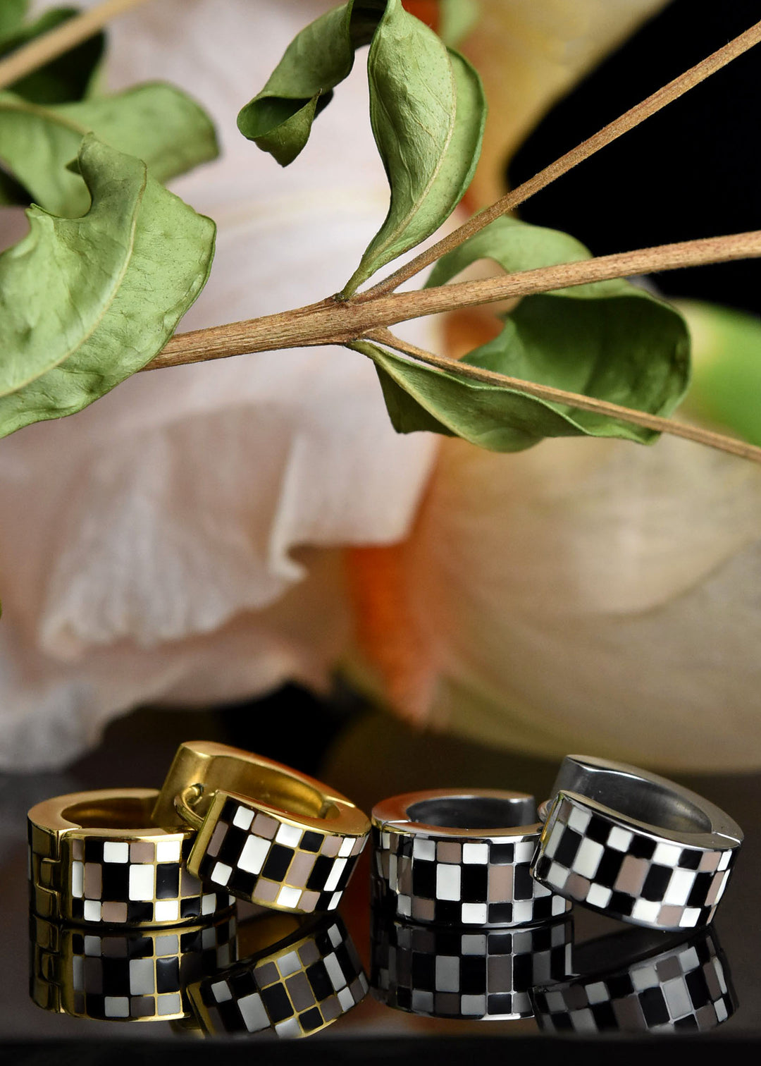 Neutral Checkered Super Chunky Huggie Hoops - Goldmakers Fine Jewelry