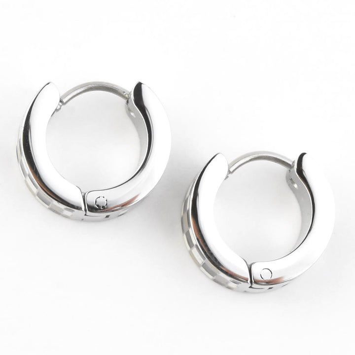 Neutral Checkered Super Chunky Huggie Hoops - Goldmakers Fine Jewelry