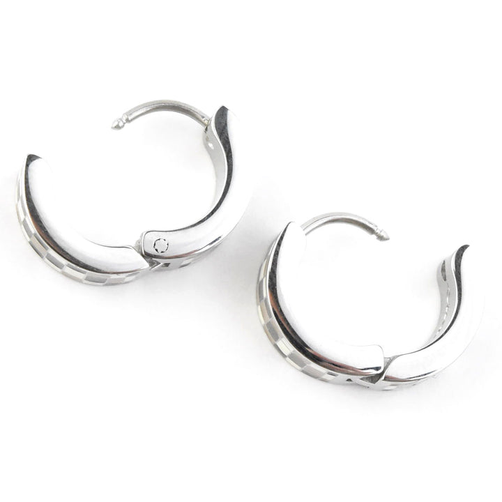 Neutral Checkered Super Chunky Huggie Hoops - Goldmakers Fine Jewelry