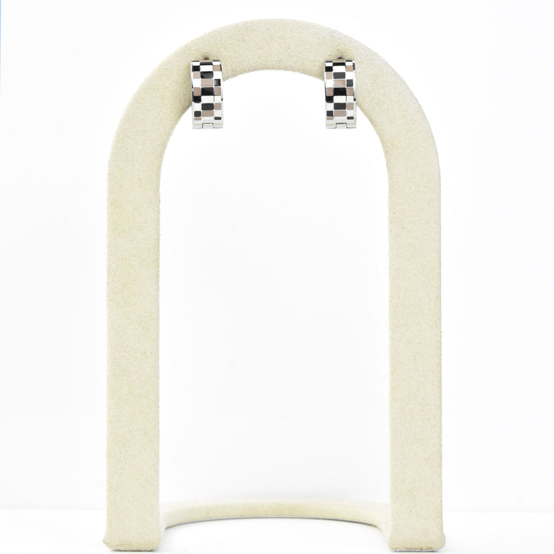 Neutral Checkered Super Chunky Huggie Hoops - Goldmakers Fine Jewelry