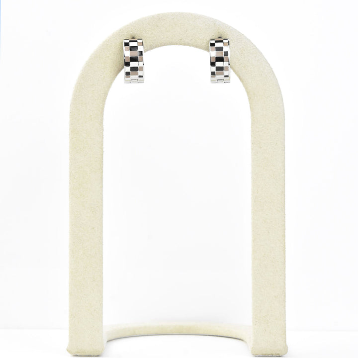 Neutral Checkered Super Chunky Huggie Hoops - Goldmakers Fine Jewelry