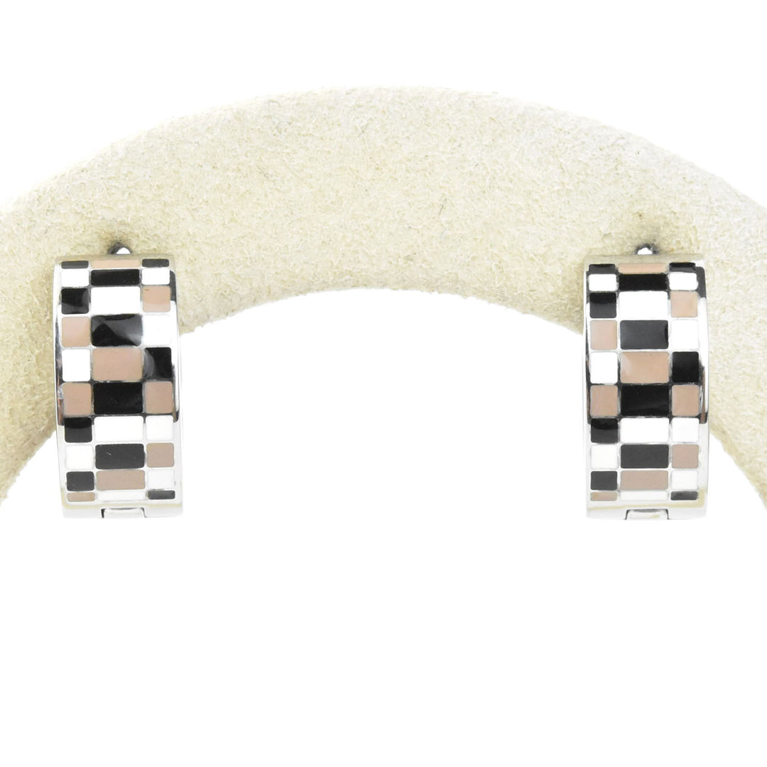 Neutral Checkered Super Chunky Huggie Hoops - Goldmakers Fine Jewelry
