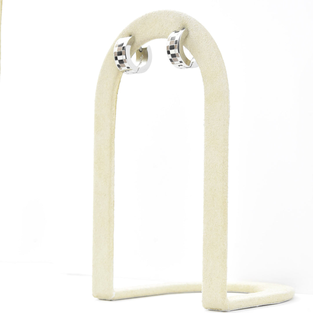 Neutral Checkered Super Chunky Huggie Hoops - Goldmakers Fine Jewelry