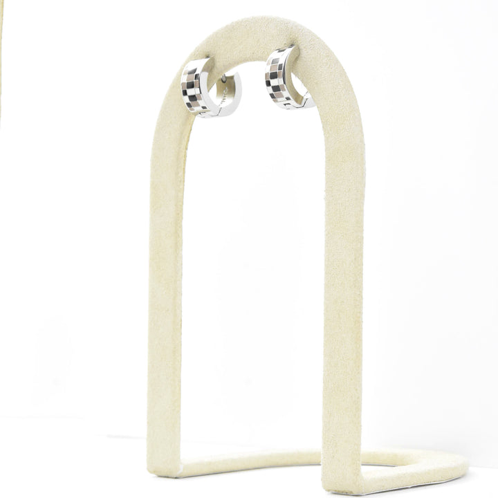 Neutral Checkered Super Chunky Huggie Hoops - Goldmakers Fine Jewelry