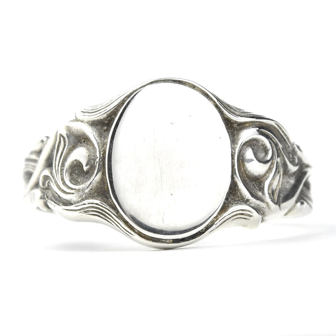Nouveau Scroll Signet Ring in Sterling Silver