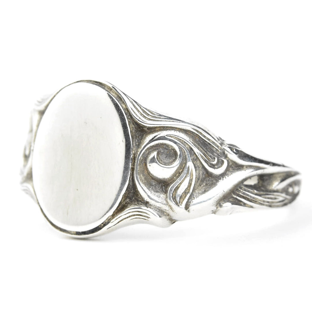 Nouveau Scroll Signet Ring in Sterling Silver