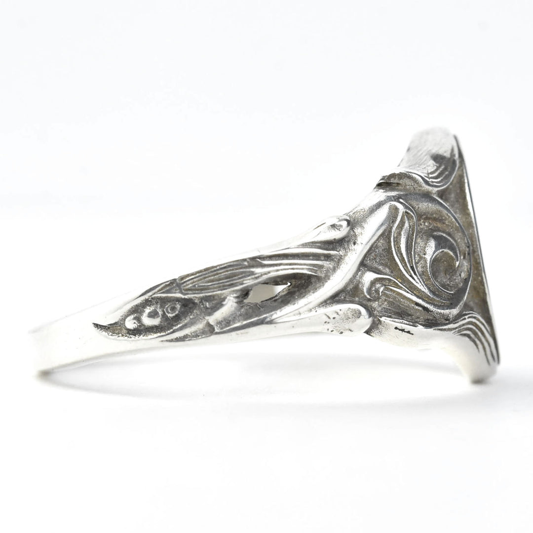 Nouveau Scroll Signet Ring in Sterling Silver