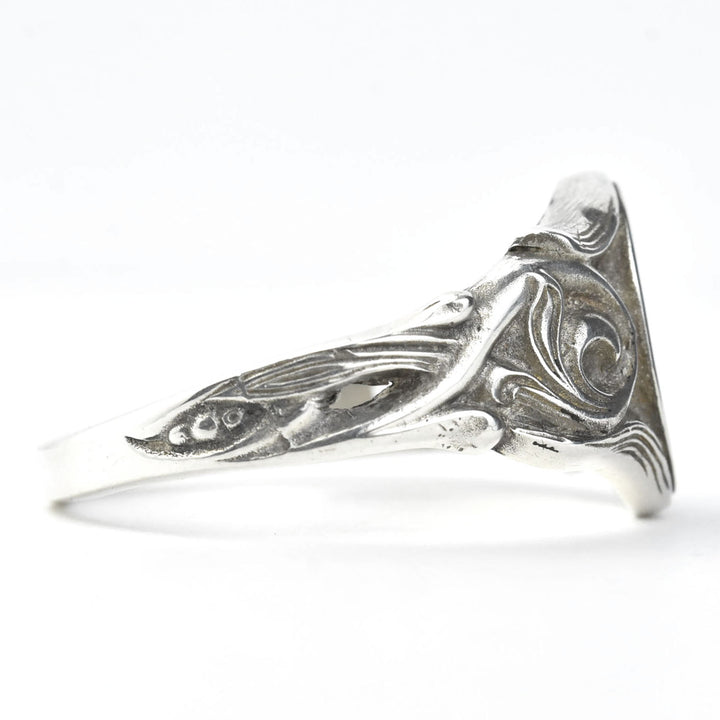 Nouveau Scroll Signet Ring in Sterling Silver