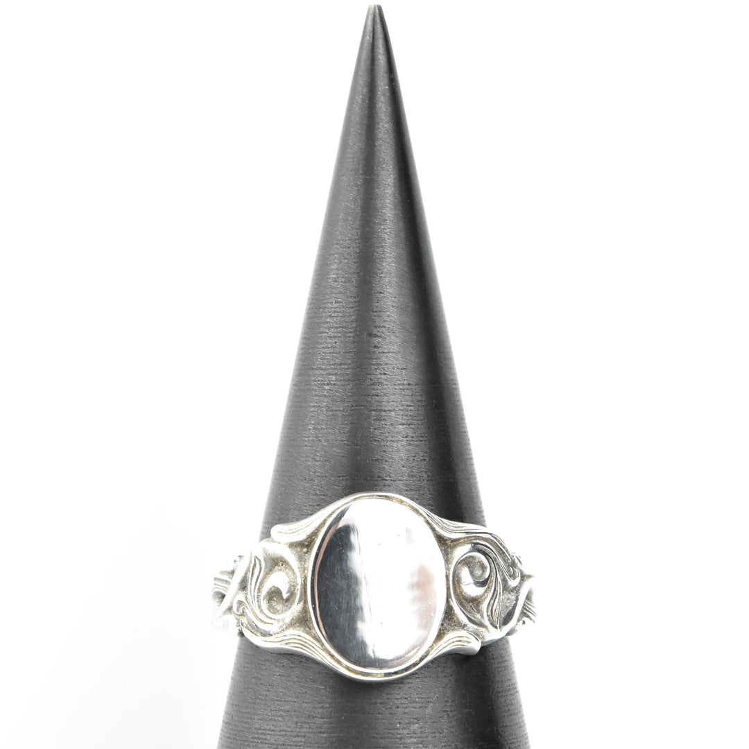 Nouveau Scroll Signet Ring in Sterling Silver