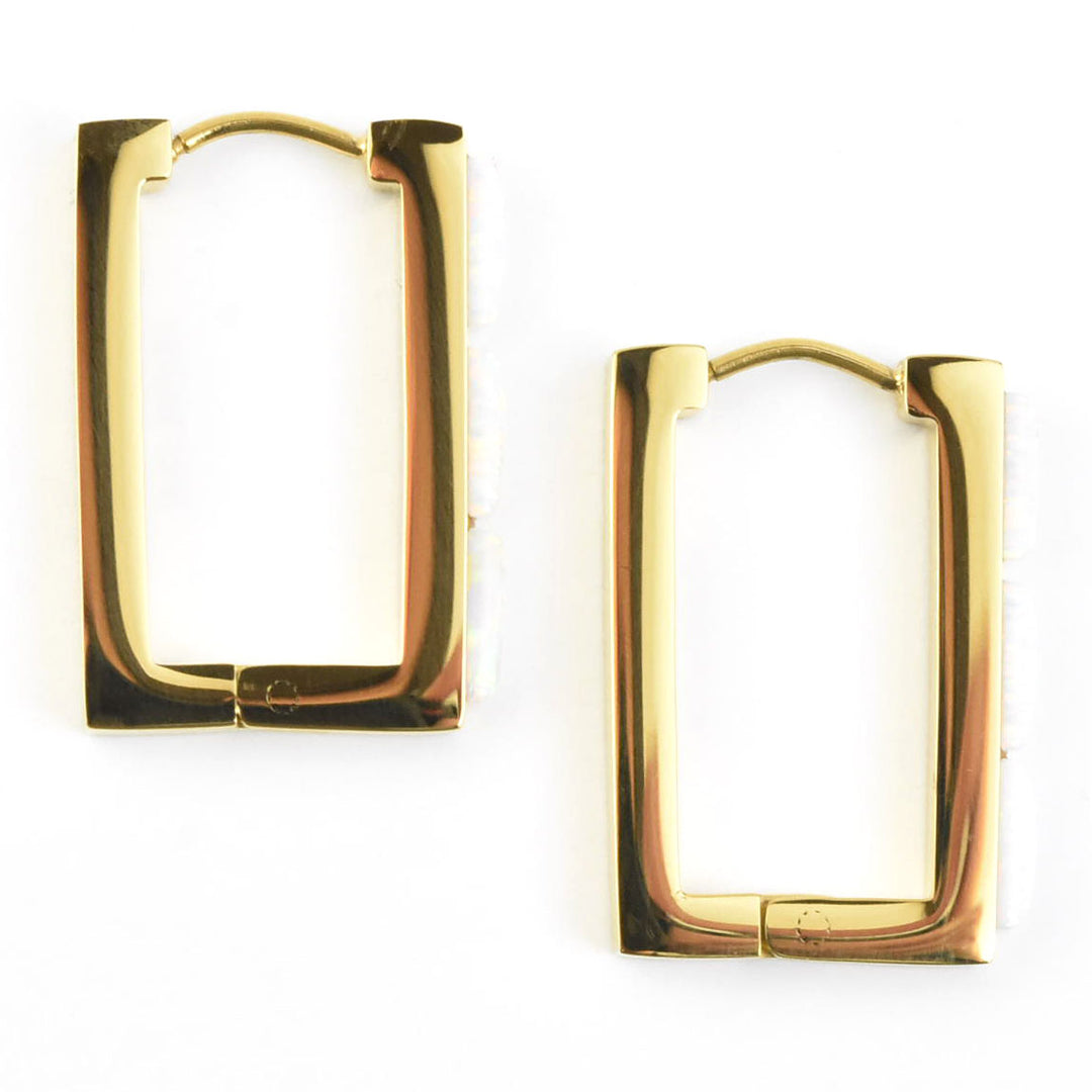 Oblong Opal Trio Huggie Hoops