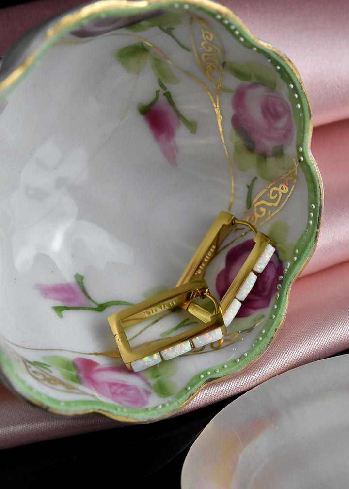 Oblong Opal Trio Huggie Hoops