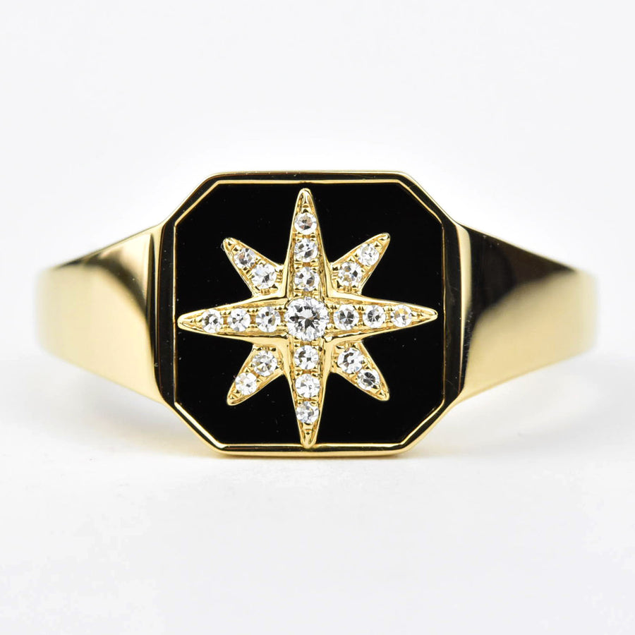 Black Onyx and Diamond Starburst Ring - Goldmakers Fine Jewelry