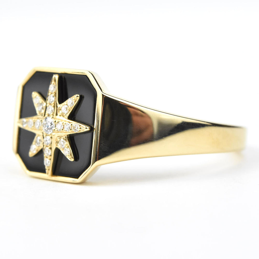 Black Onyx and Diamond Starburst Ring - Goldmakers Fine Jewelry