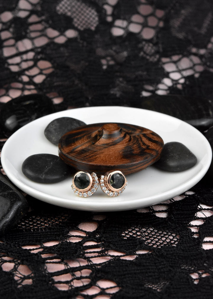 Moss Agate and CZ Lunar Eclipse Studs