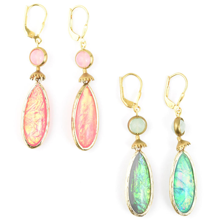 Blue Opalized Art Glass Teardrop Earrings