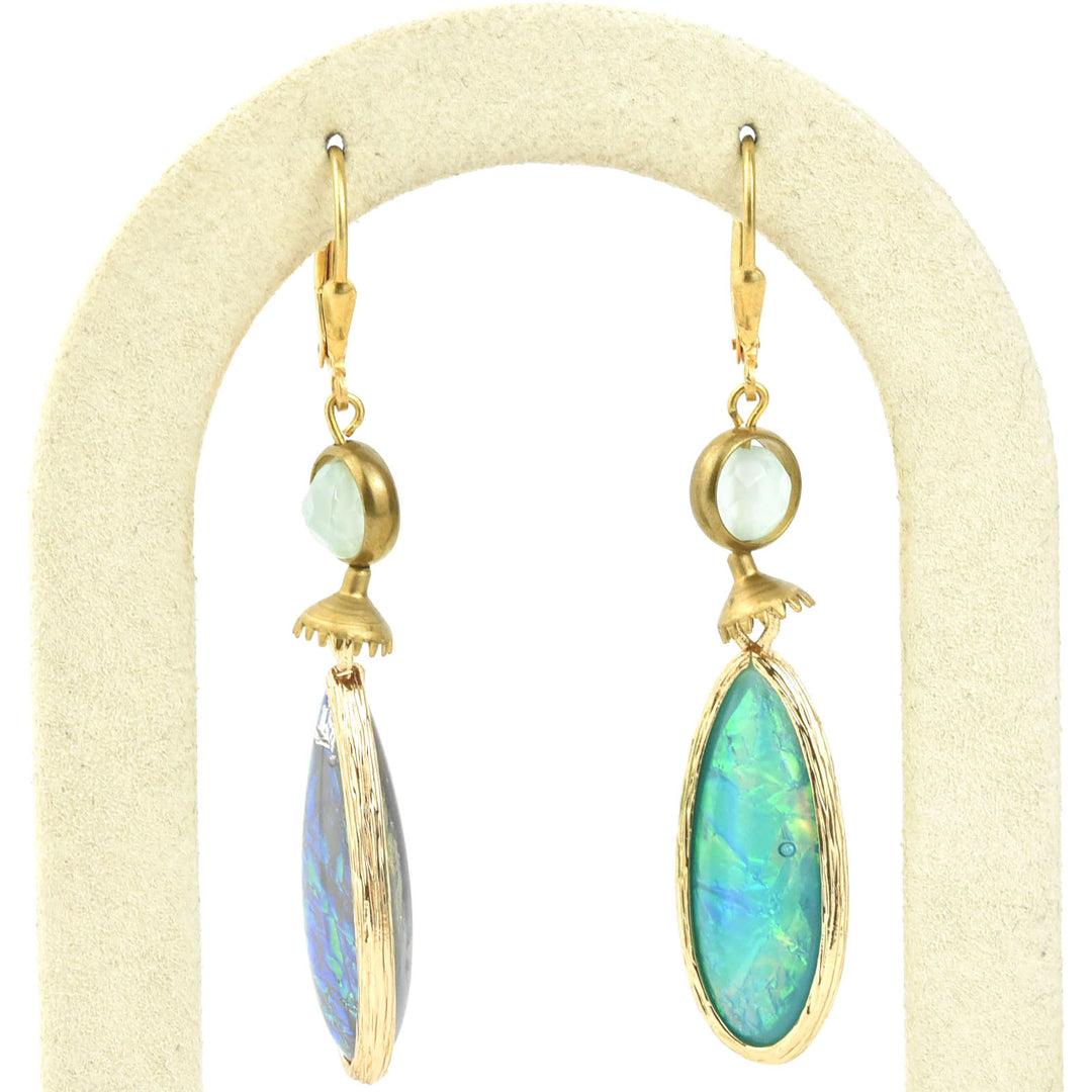 Blue Opalized Art Glass Teardrop Earrings
