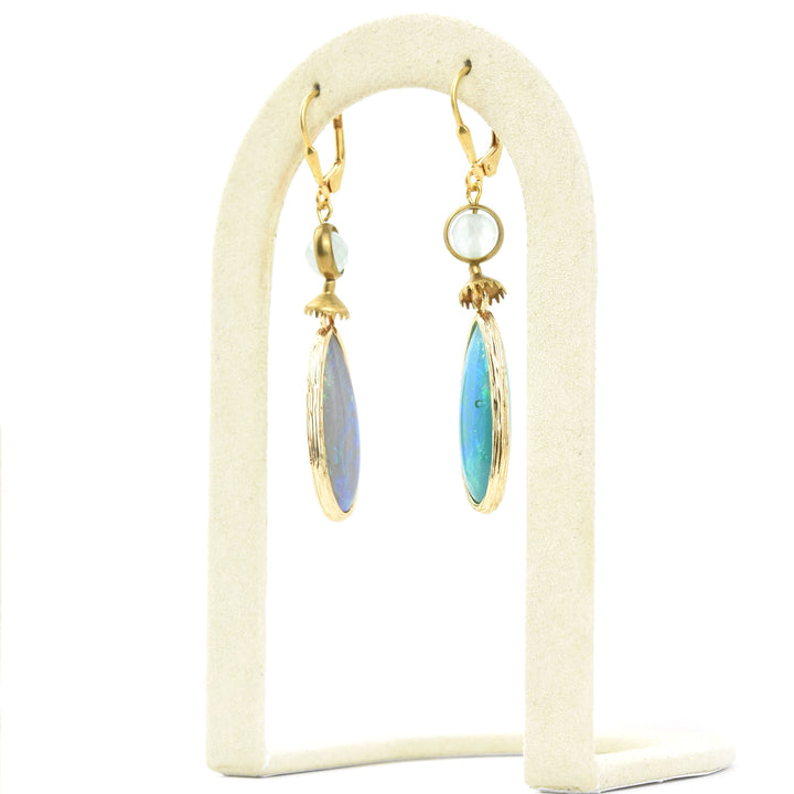 Blue Opalized Art Glass Teardrop Earrings