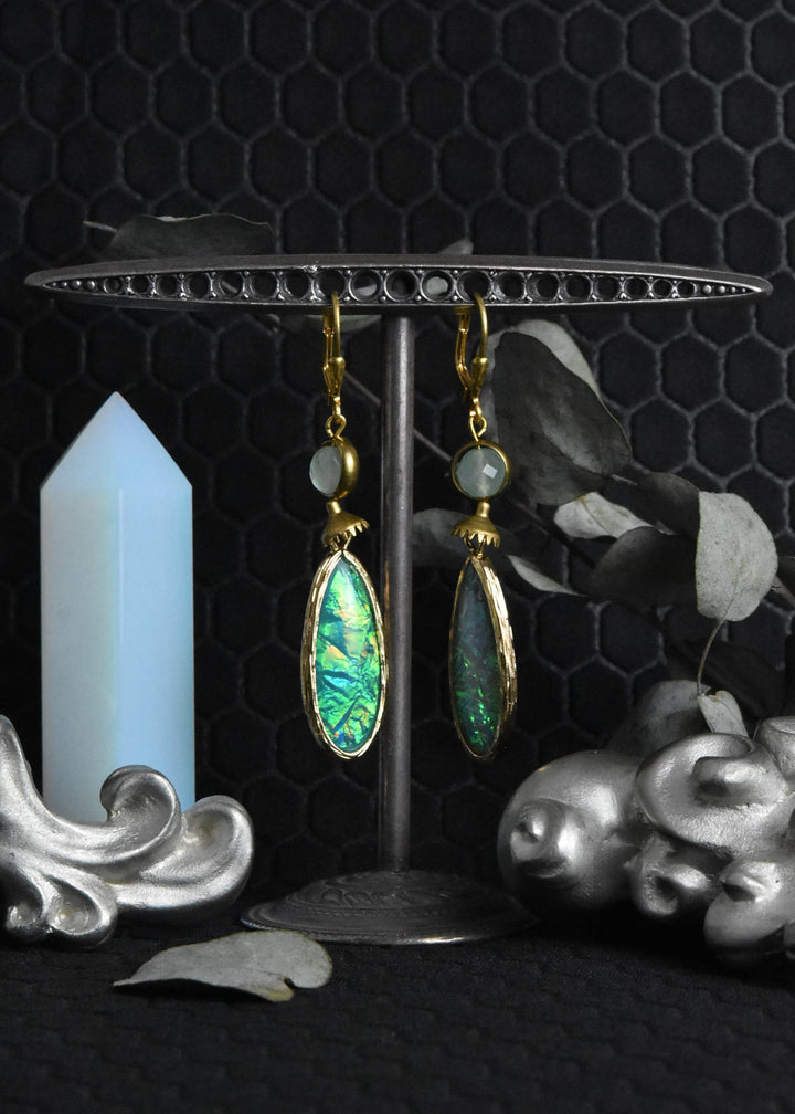 Blue Opalized Art Glass Teardrop Earrings