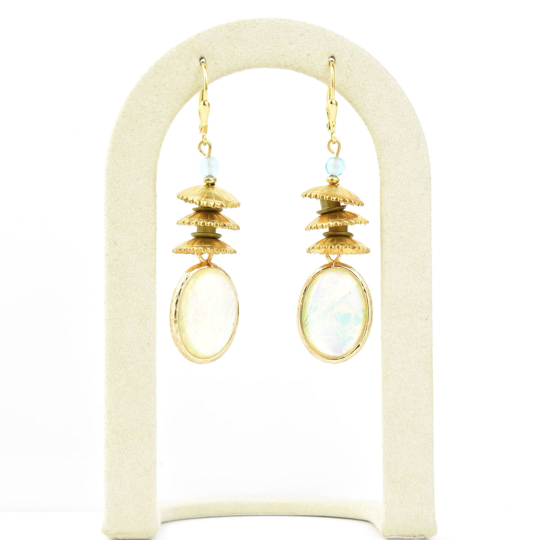 Opalized Art Glass and Brass Earrings