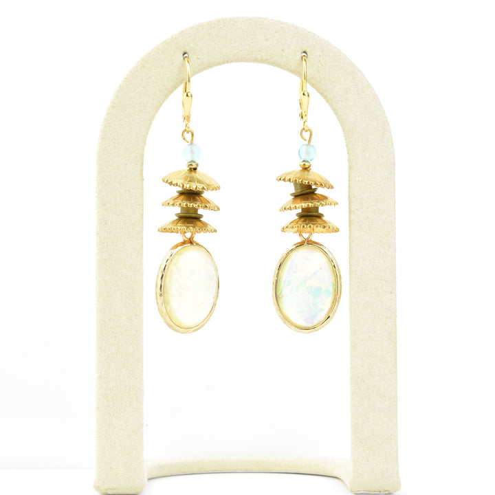 Opalized Art Glass and Brass Earrings