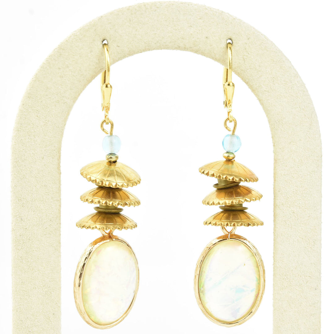 Opalized Art Glass and Brass Earrings
